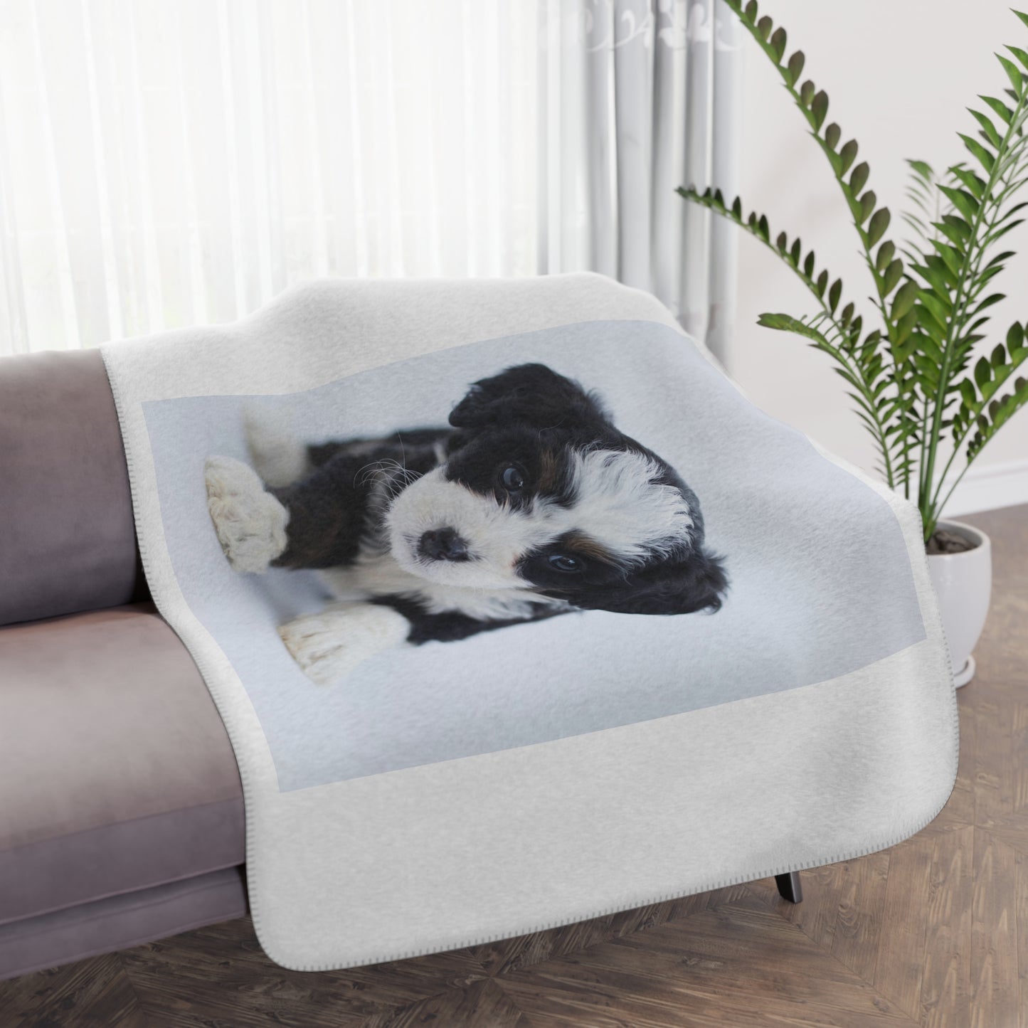 Custom Pet Image Tan Sherpa Blanket